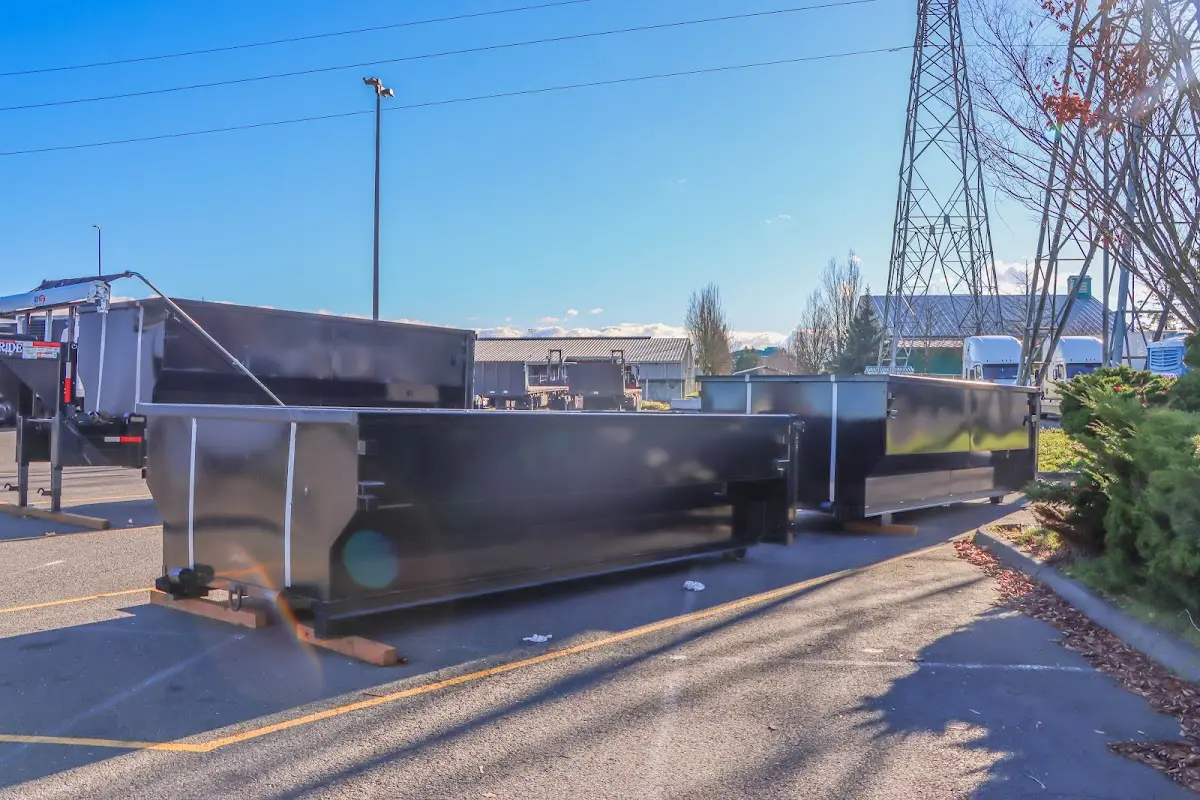Roll-off dumpster ready for waste disposal at job site for 2 Yard Dumpster Rental in Westampton